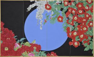 長谷川喜久「青月図」四曲屏風151×250